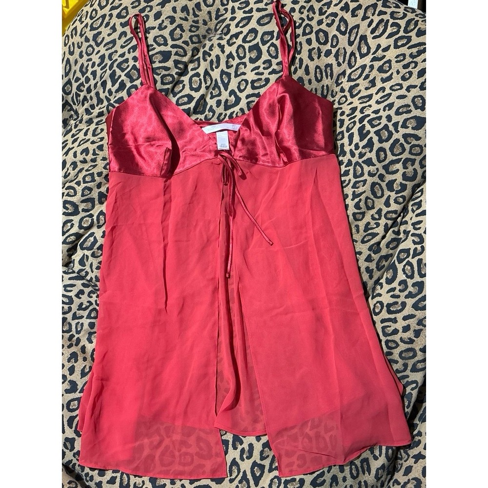 Victoria's Secret Vintage Red Satin & Sheer Short‎ Chemise Lingerie Nightgown, L